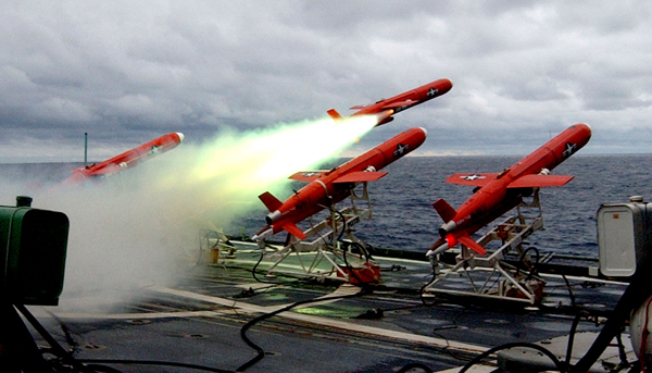 four_drones_small Four BQM-74E target drones launch from the USS Cowpens