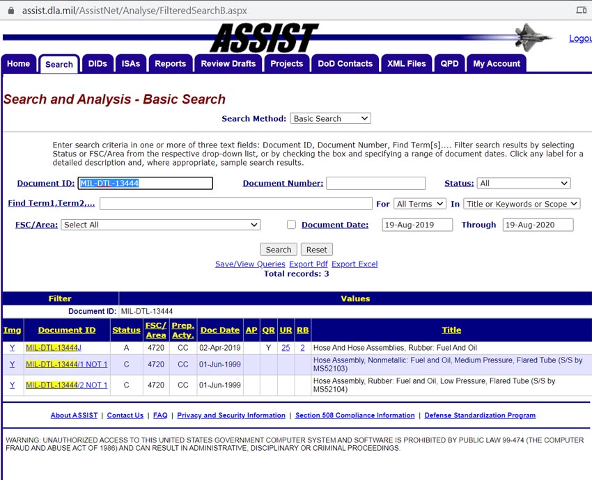 Search for mil-spec (click to enlarge)
