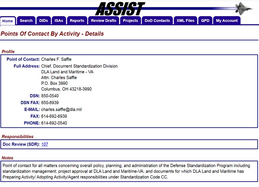 Specific contact details for QPL (Click to enlarge)
