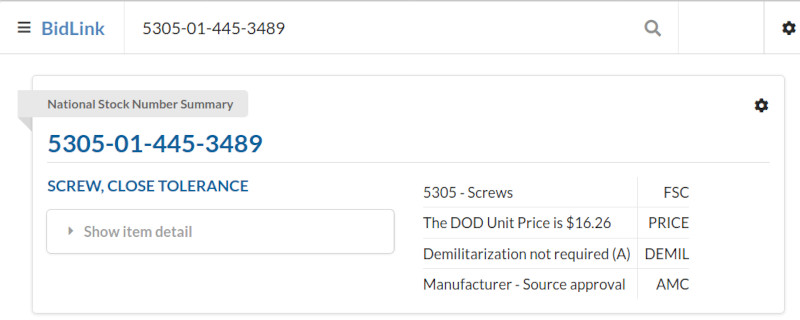Source approval in NSN lookup