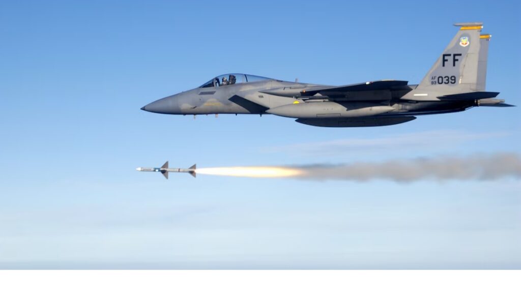F-15 Eagle firing AIM-7 Sparrow medium range air-to-air missile