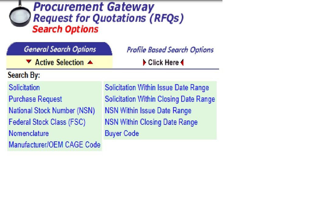 Department of Defense RFQ search on the Procurement Gateway